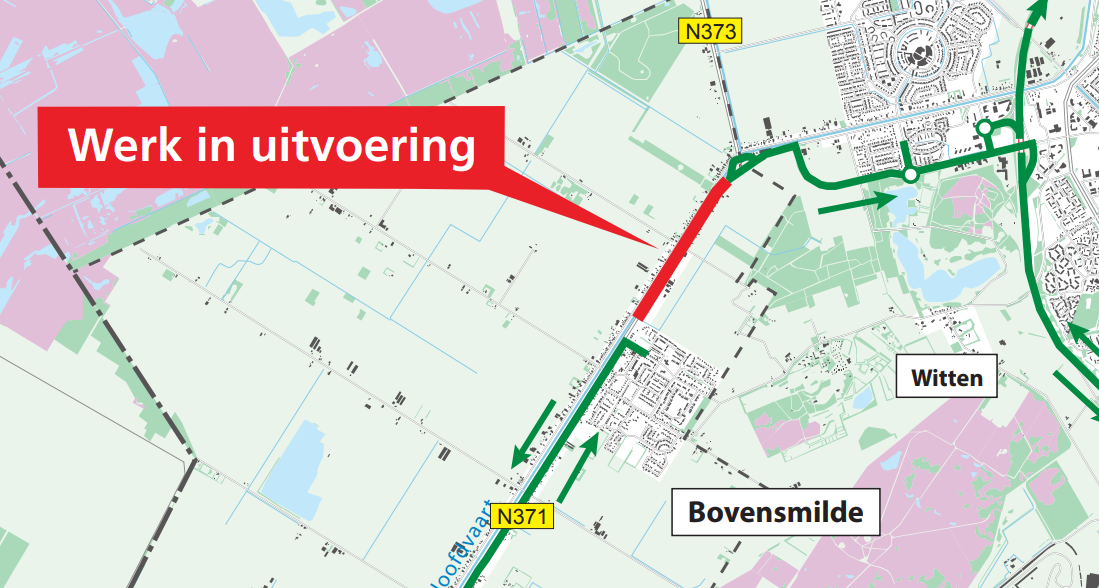 Wegafsluiting N371 tussen Assen en Bovensmilde